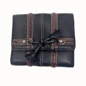 BRIGHTON BLACK & BROWN PEBBLED & CROC LEATHER TASSEL FOLDING WALLET